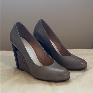 Maison Martin Margiela gray woodblock wedges w/ heel outline cutout sz 37